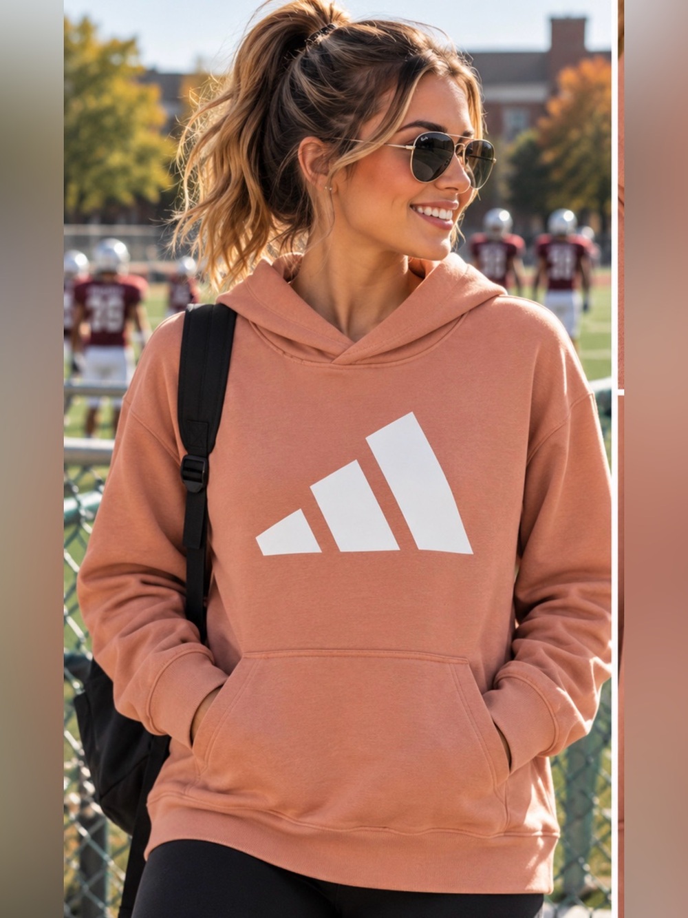 Adidas Women’s Large Dusty Blush Pink Oversized Logo Pullover Hoodie